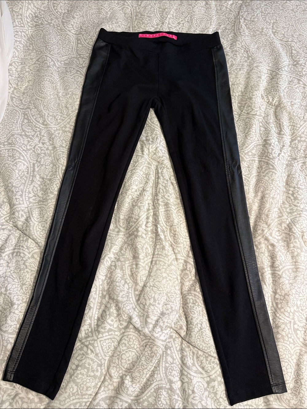 Tinseltown Black tuxedo Leggings with Faux Leather Side Panels